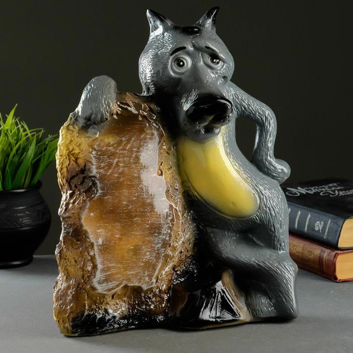 Копилка "Волк у камня" 26х13х32см цветной