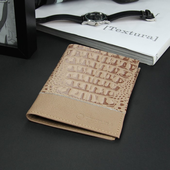 Обложка для паспорта, 4 кармана для карт, кайман/флотер, цвет бежевый