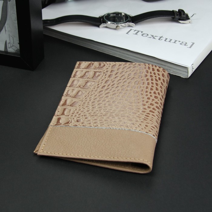 Обложка для паспорта, 4 кармана для карт, кайман/флотер, цвет бежевый