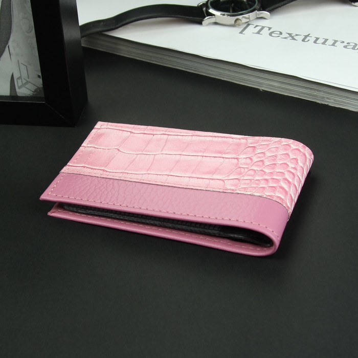Визитница горизонтальная, 1 ряд, 18 листов, кайман/флотер, цвет розовый