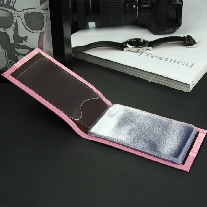 Визитница горизонтальная, 1 ряд, 18 листов, кайман/флотер, цвет розовый