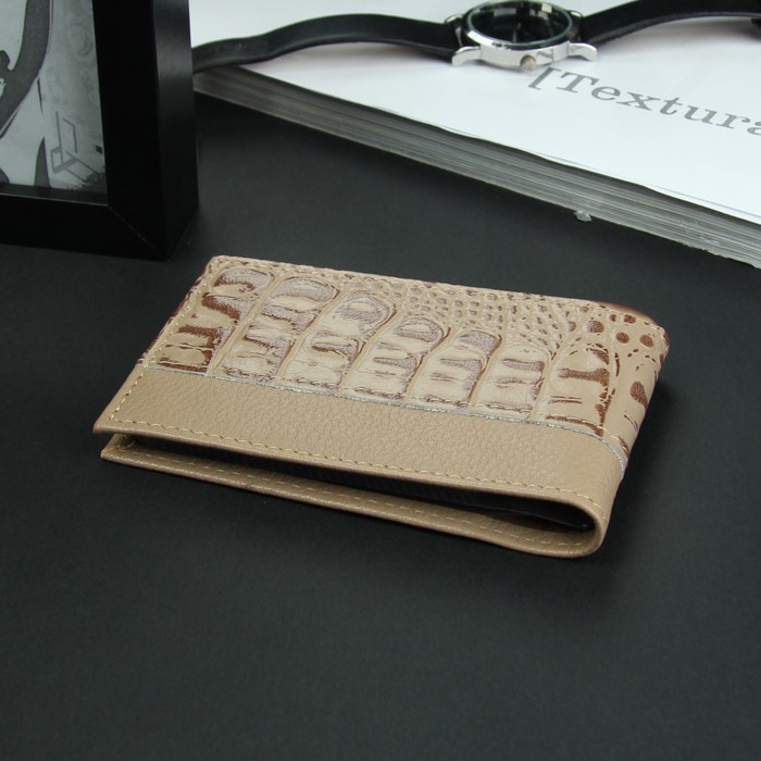 Визитница горизонтальная, 1 ряд, 18 листов, кайман/флотер, цвет бежевый