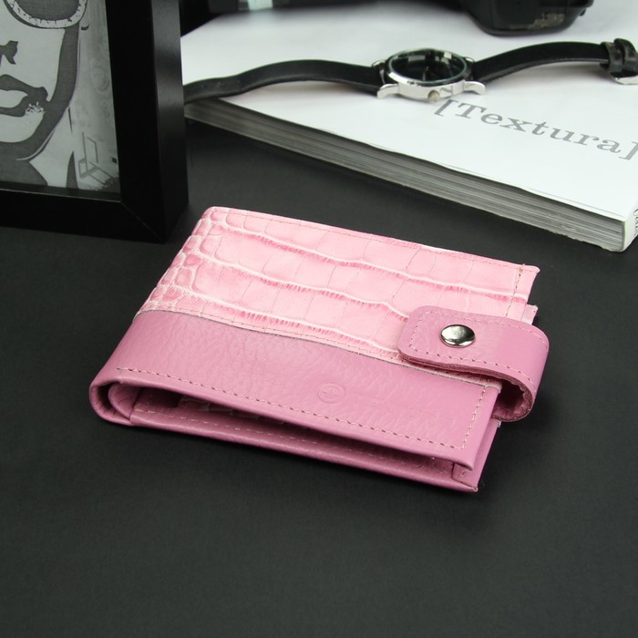 Кошелёк женский, 2 отдела, для карт, для монет, кайман/флотер, цвет розовый