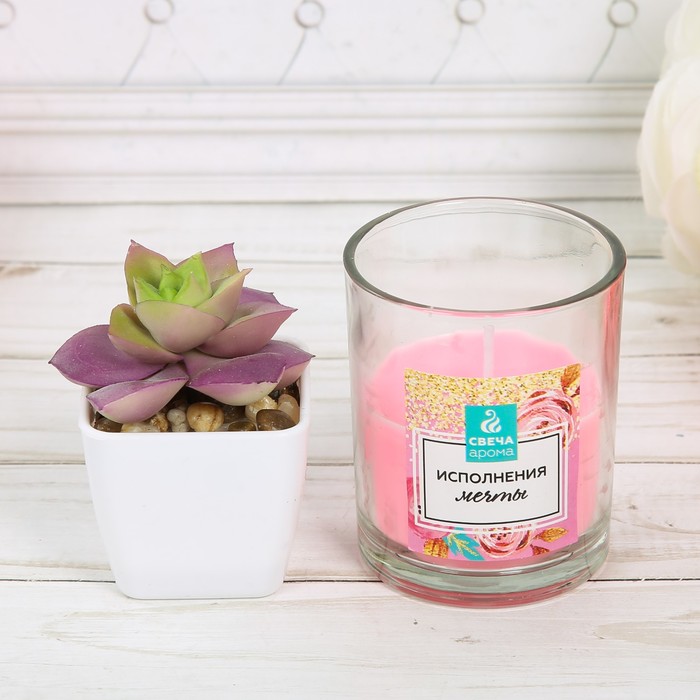 Набор свечи с цветком в горшочке "Исполнения мечты"