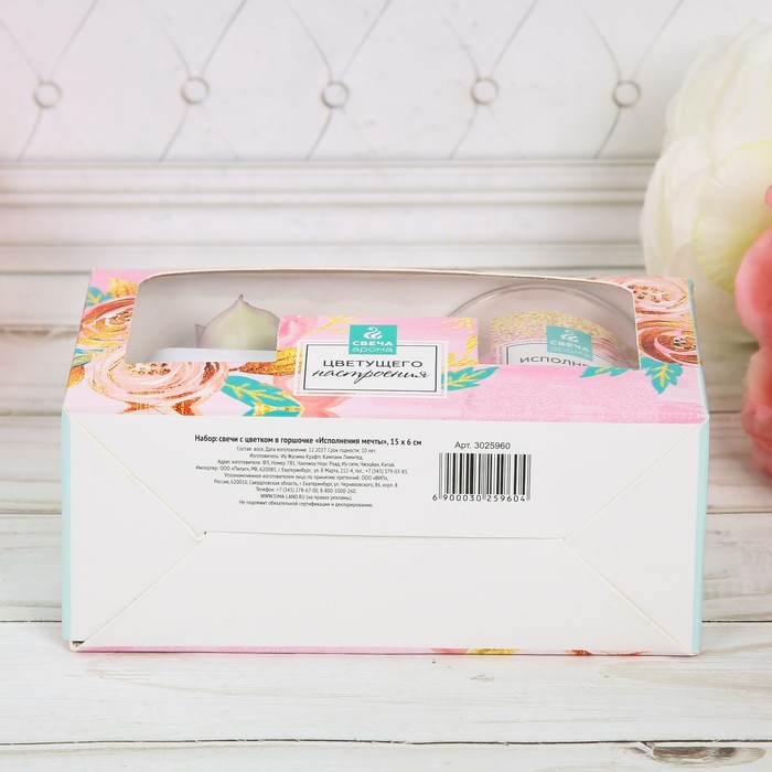 Набор свечи с цветком в горшочке "Исполнения мечты"