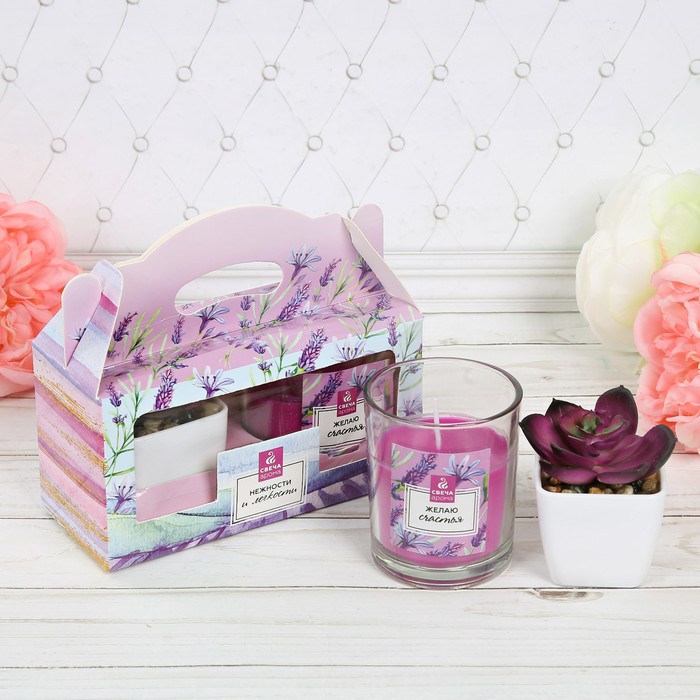 Набор свечи с цветком в горшочке "Желаю счастья"