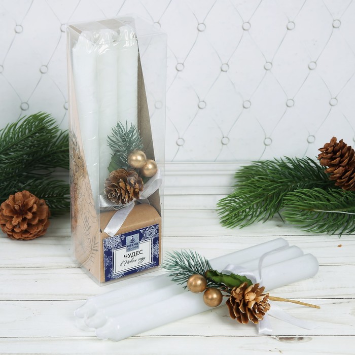 Свечи новогодние высокие "Чудес в Новом году" 3шт