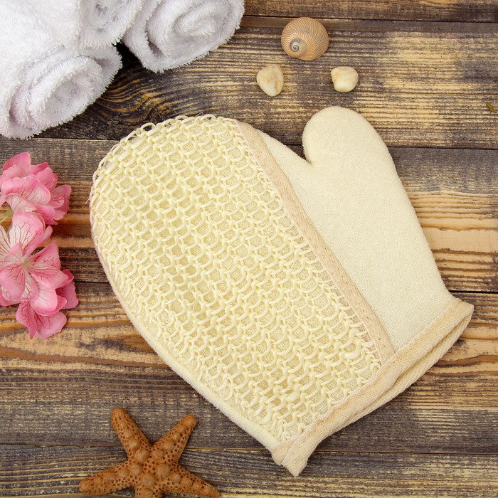 Мочалка-варежка натуральная, сизаль, 22×19см