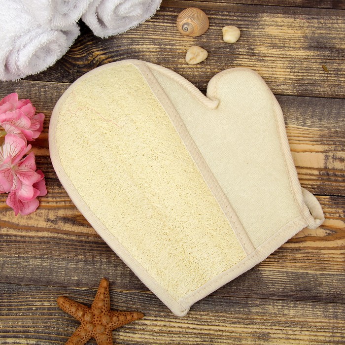 Мочалка-варежка натуральная, люффа, 22×19см