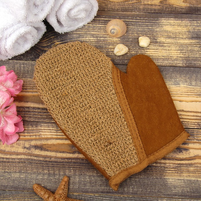 Мочалка-варежка натуральная, крапива, 22×16,5см