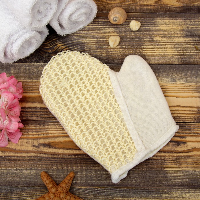 Мочалка-варежка натуральная, сизаль, 21×16см