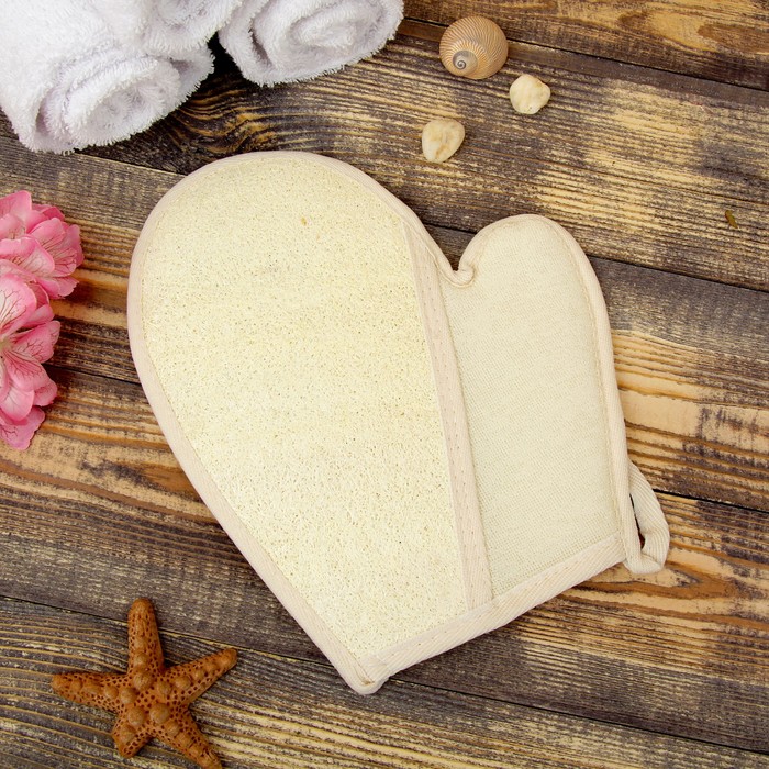 Мочалка-варежка натуральная, люфа, 21×16см