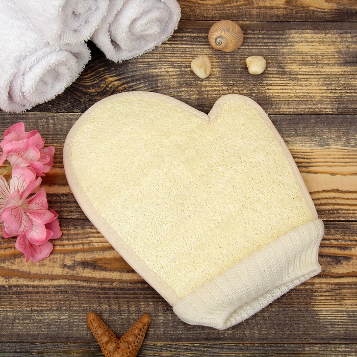 Мочалка-варежка натуральная, люфа, 17×21см