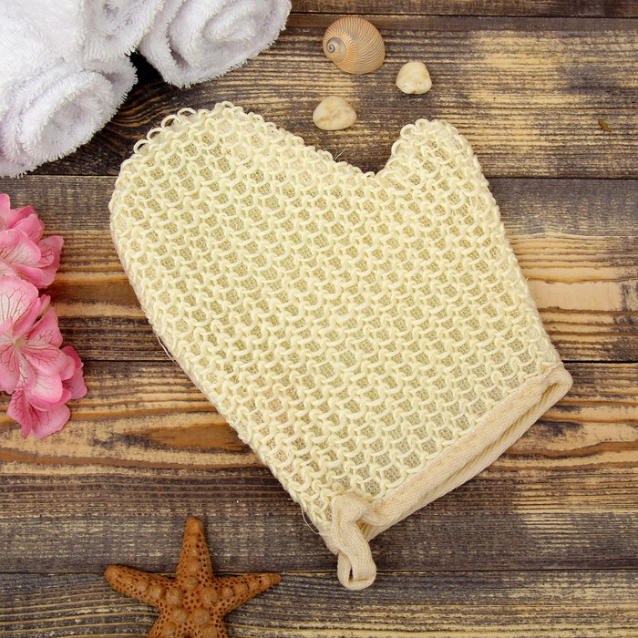 Мочалка-варежка натуральная, сизаль, 18×22см