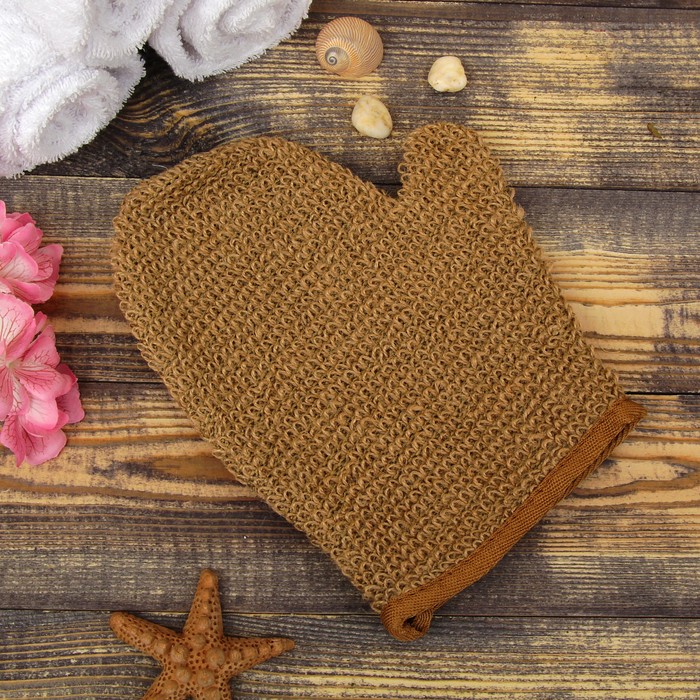 Мочалка-варежка натуральная, крапива, 18×22см