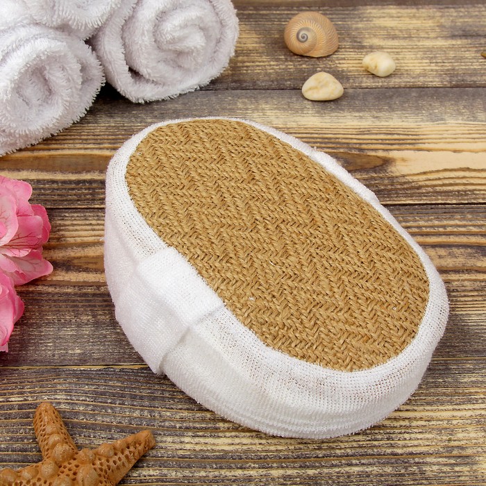 Мочалка спонж мягкая, лён, 11×15см