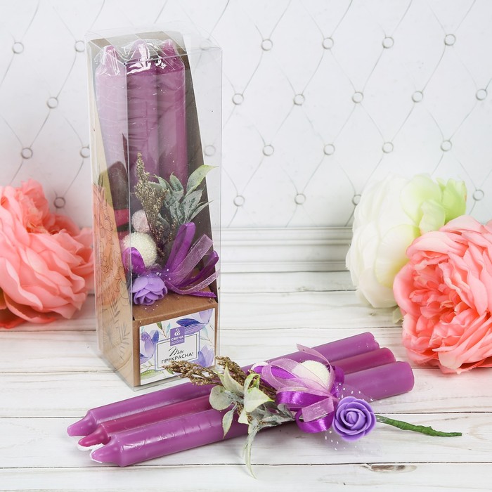 Набор свечи высокие с цветами "Ты прекрасна"