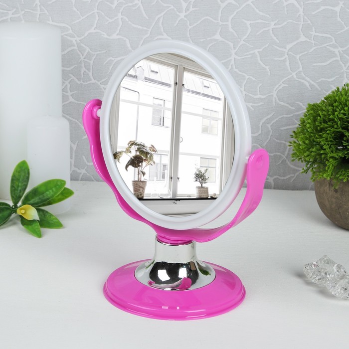 Зеркало на ножке, круглое, зеркальная поверхность-13см, двустороннее, без увеличения, цвет МИКС