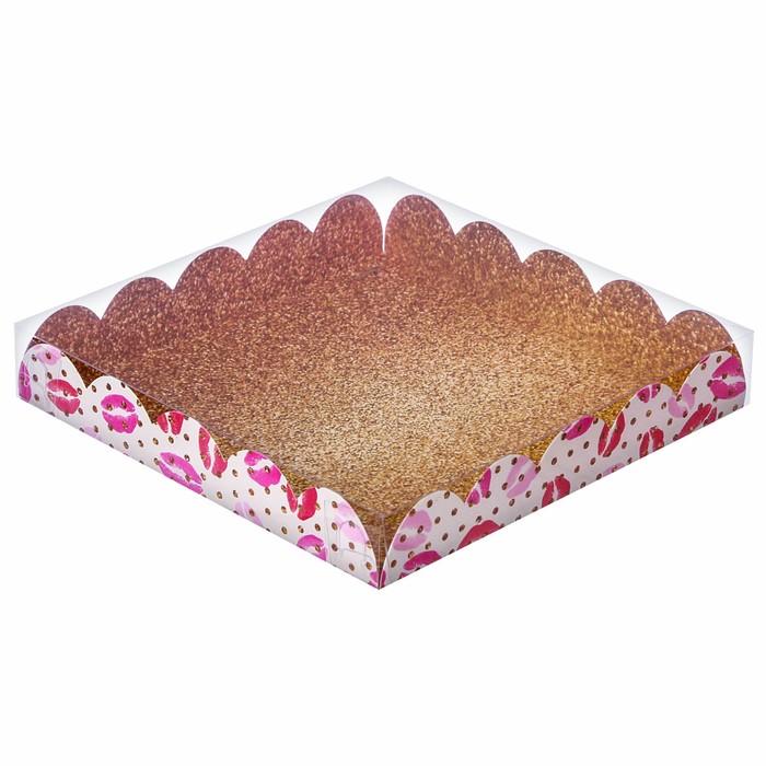 Коробка для кондитерских изделий с PVC крышкой «Сладкий поцелуй», 18 х 18 х 3 см