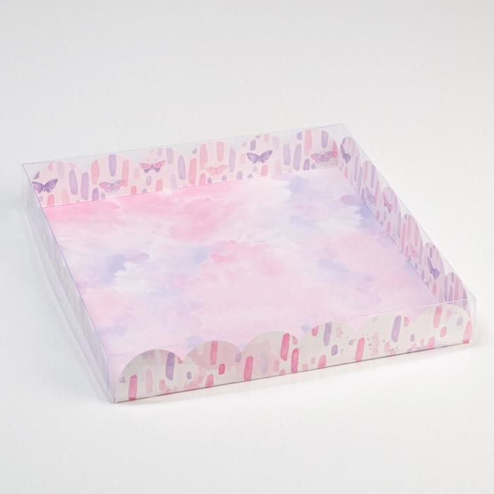 Коробка для кондитерских изделий с PVC крышкой «Приятных моментов», 21 х 21 х 3 см