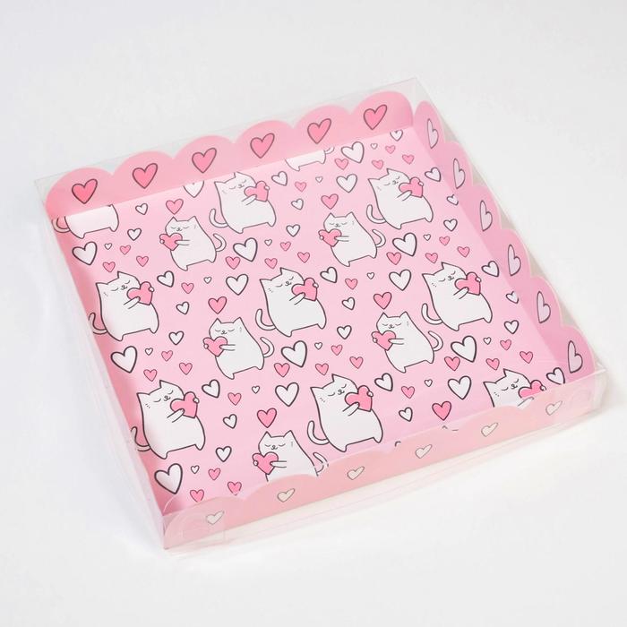 Коробка для кондитерских изделий с PVC крышкой Love, 21 х 21 х 3 см