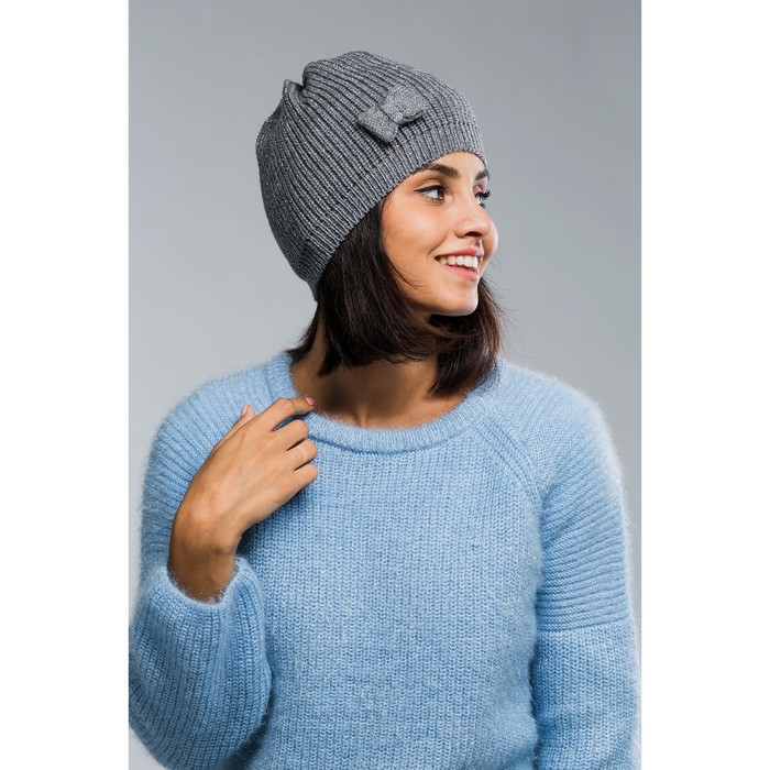 Шапка женская "Бант", размер 54-56, цвет серебро