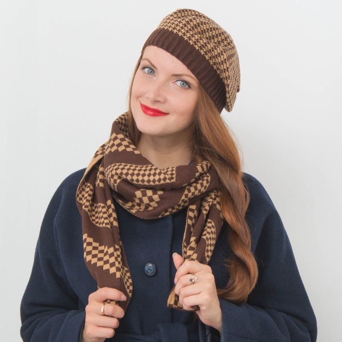 Берет женский "Гретта", размер 54-56, цвет коричневый/бежевый