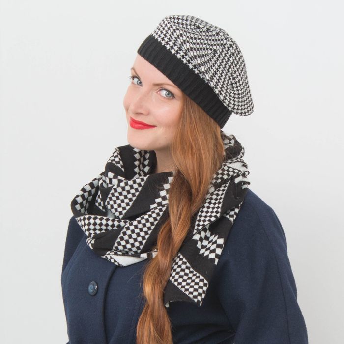 Берет женский "Гретта", размер 54-56, цвет чёрный/белый