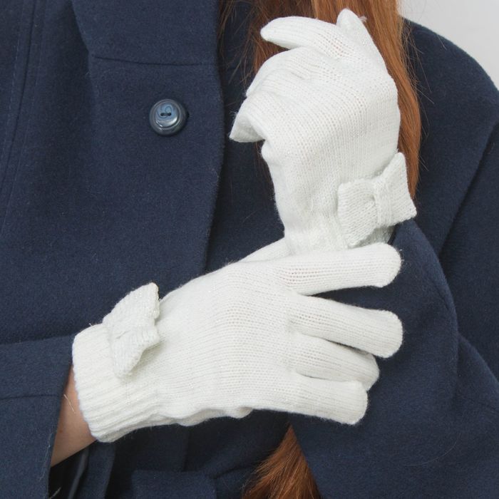 Перчатки женские "Бант", размер 18, цвет белое золото