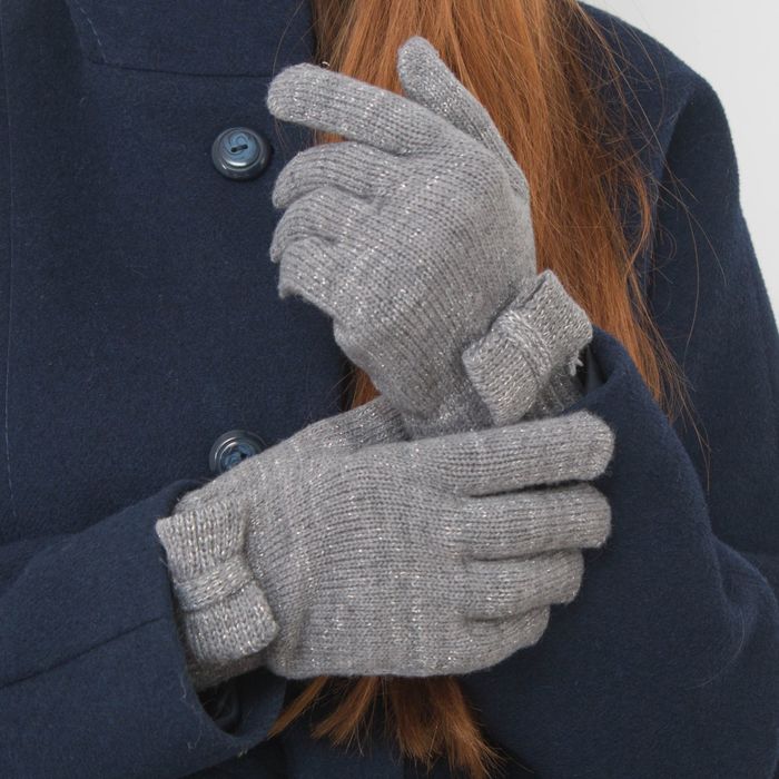 Перчатки женские "Бант", размер 18, цвет серебро