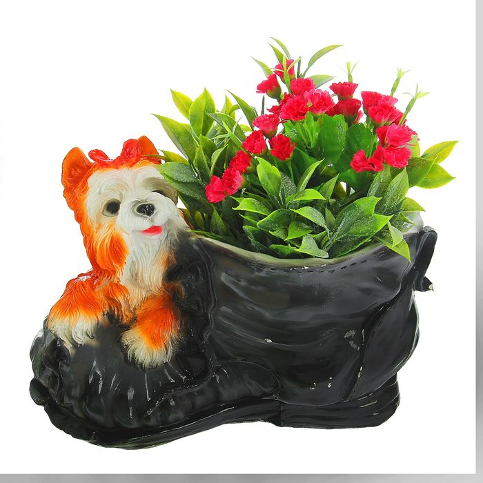 Фигурное кашпо "Башмак и рыжий терьер"