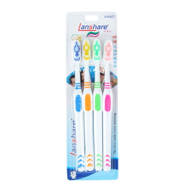 Зубная щетка "Lanshare", средней жетскости, микс, 4 шт