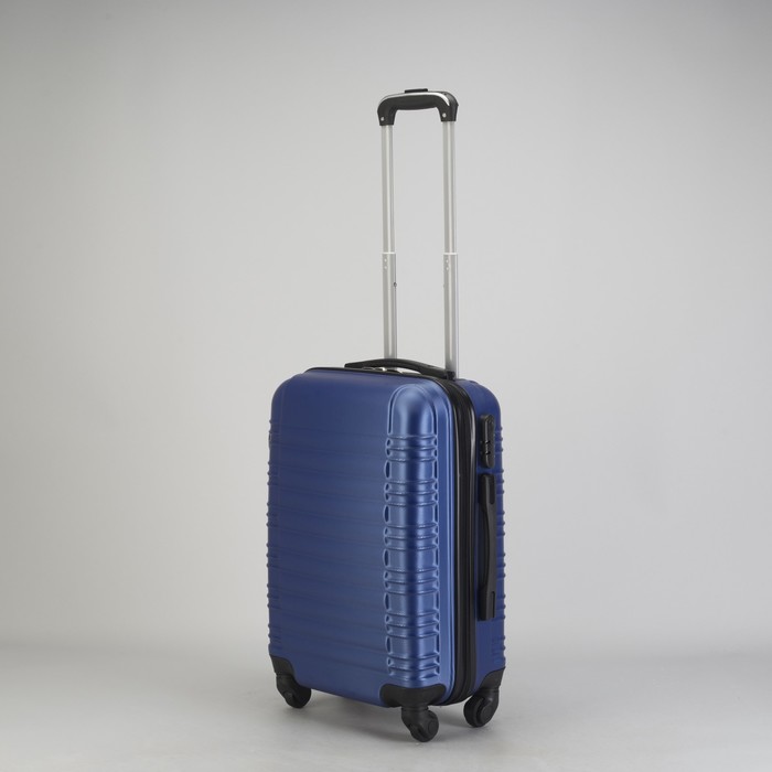 Чемодан малый "Плетение" 20", отдел на молнии, кодовый замок, 4 колеса, цвет синий