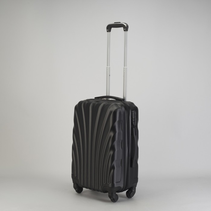 Чемодан малый "Ракушка" 20", отдел на молнии, кодовый замок, 4 колеса, цвет чёрный