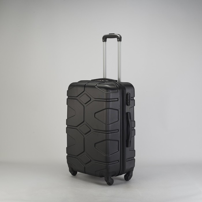 Чемодан средний "Доспехи" 24", отдел на молнии, кодовый замок, 4 колеса, цвет чёрный