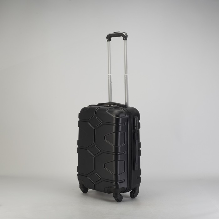 Чемодан малый "Доспехи" 20", отдел на молнии, кодовый замок, 4 колеса, цвет чёрный