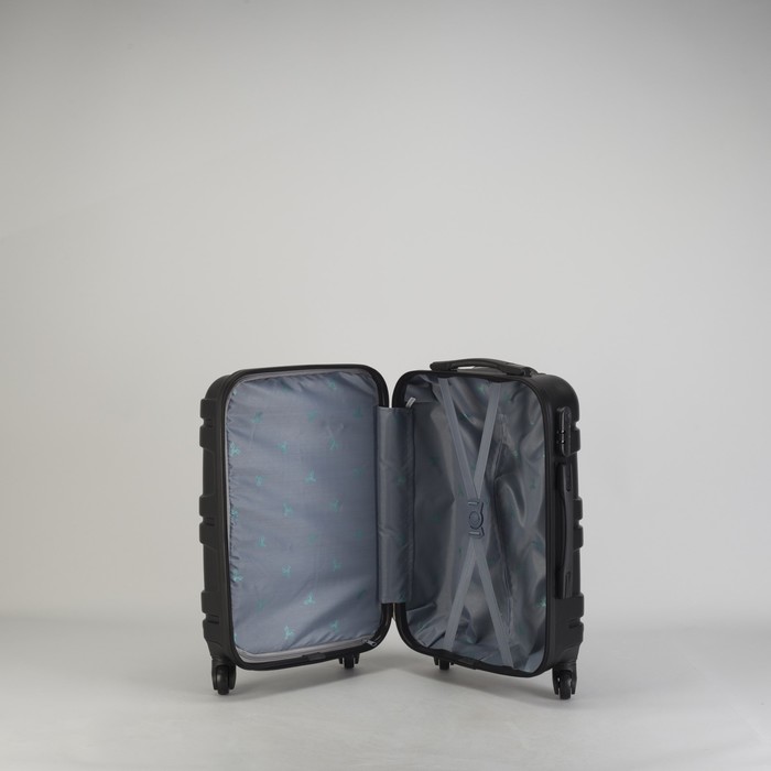 Чемодан малый "Доспехи" 20", отдел на молнии, кодовый замок, 4 колеса, цвет чёрный