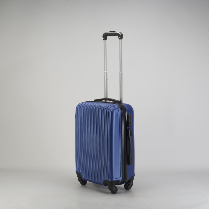 Чемодан малый "Полосы" 20", отдел на молнии, кодовый замок, 4 колеса, цвет синий