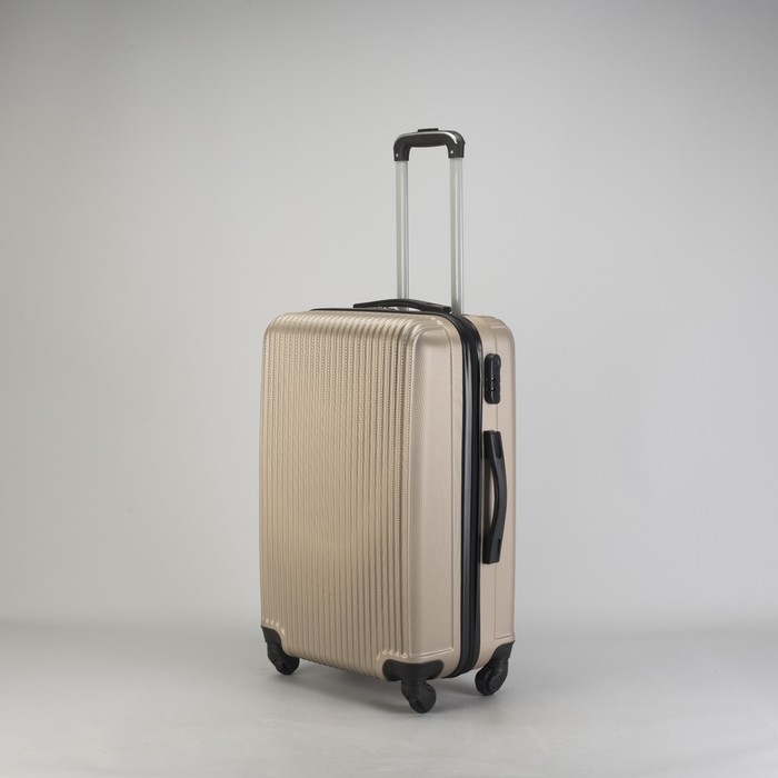Чемодан средний "Полосы" 24", отдел на молнии, кодовый замок, 4 колеса, цвет бежевый
