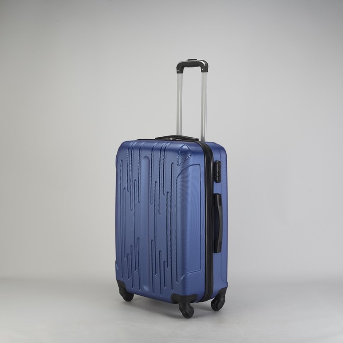 Чемодан средний "Сдвиг" 24", отдел на молнии, кодовый замок, 4 колеса, цвет синий