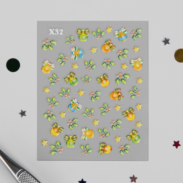 Наклейки для ногтей "Шарики, веточки"