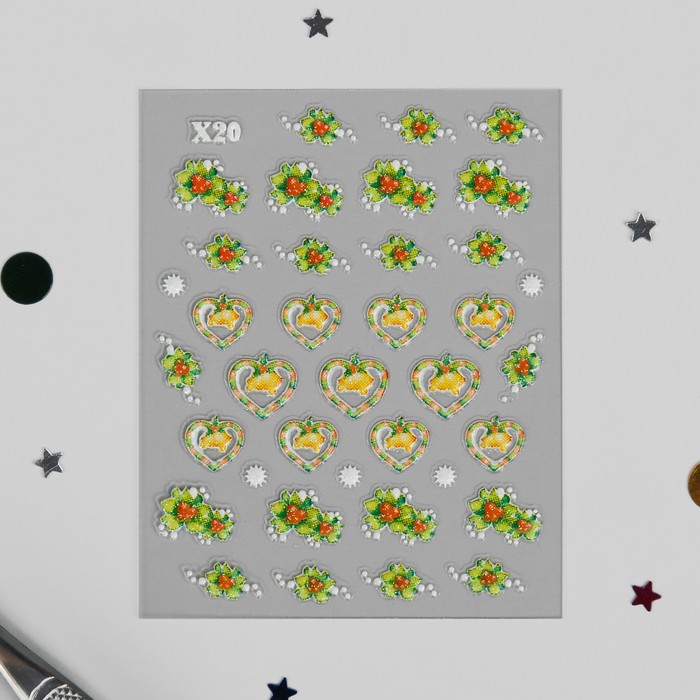 Наклейки для ногтей "Сердечки, веточки"