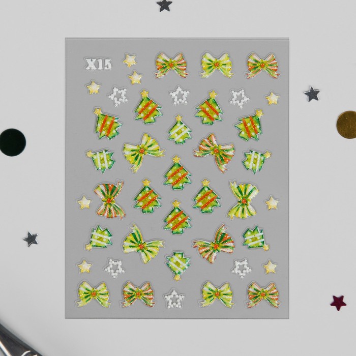 Наклейки для ногтей "Ёлки, бантики"