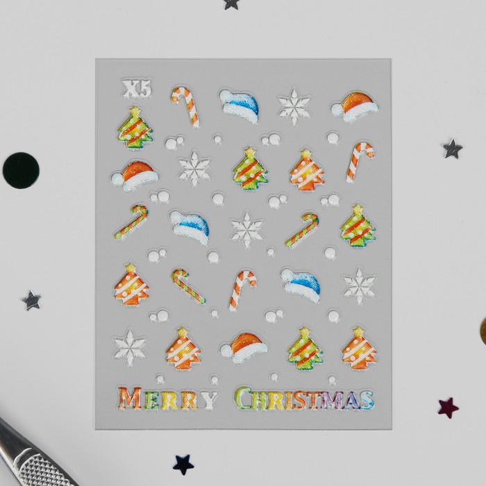 Наклейки для ногтей "Шапочки, палочки, ёлки"