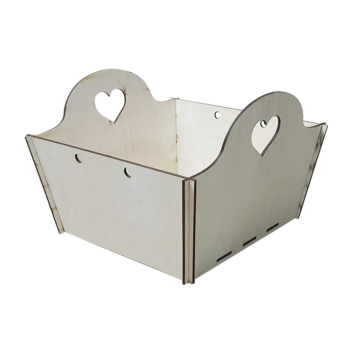 Заготовка д/декора "Поднос глубокий, ручки-сердце №2" из фанеры 23,5х23,5х20 см набор 5 дет.