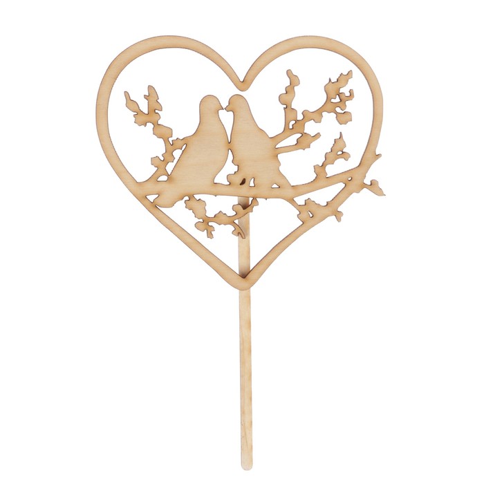 Топпер "Голуби в сердце" из фанеры, 12х11 см (ТОП 00-118)