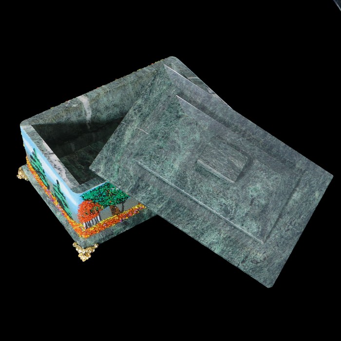 Шкатулка "Осень" змеевик, каменная крошка