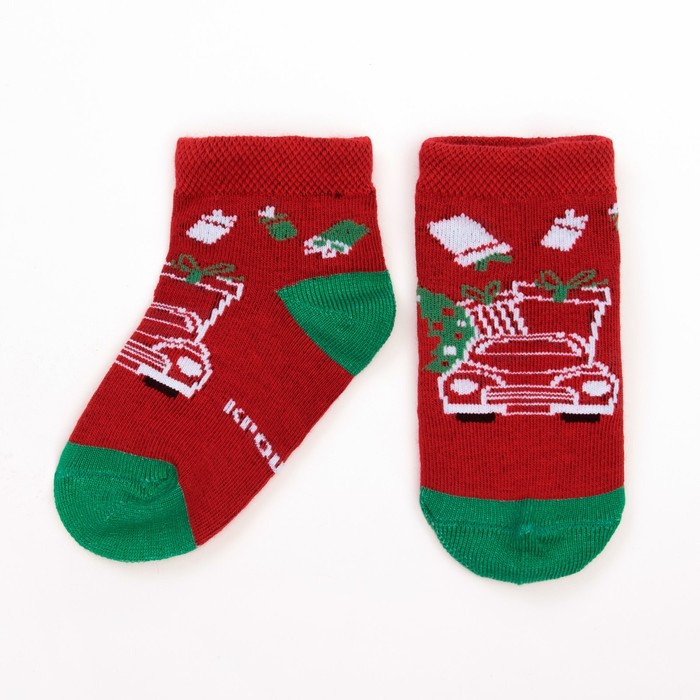 Носки Крошка Я "Новый год. Машинка" 10-12 см, 9-12 мес, 100% хлопок