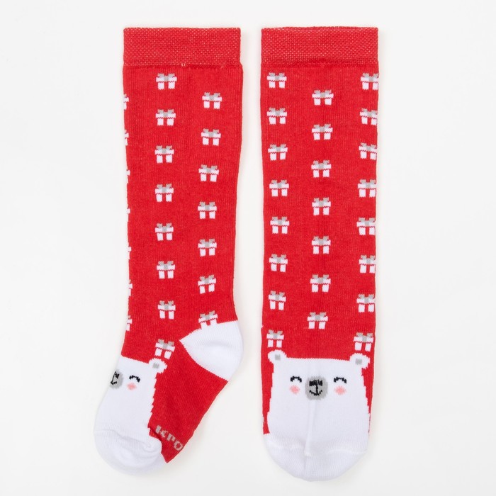 Гольфы Крошка Я "Новый год. Медвежонок" 8-10 см, 6-9 мес , 100% хлопок