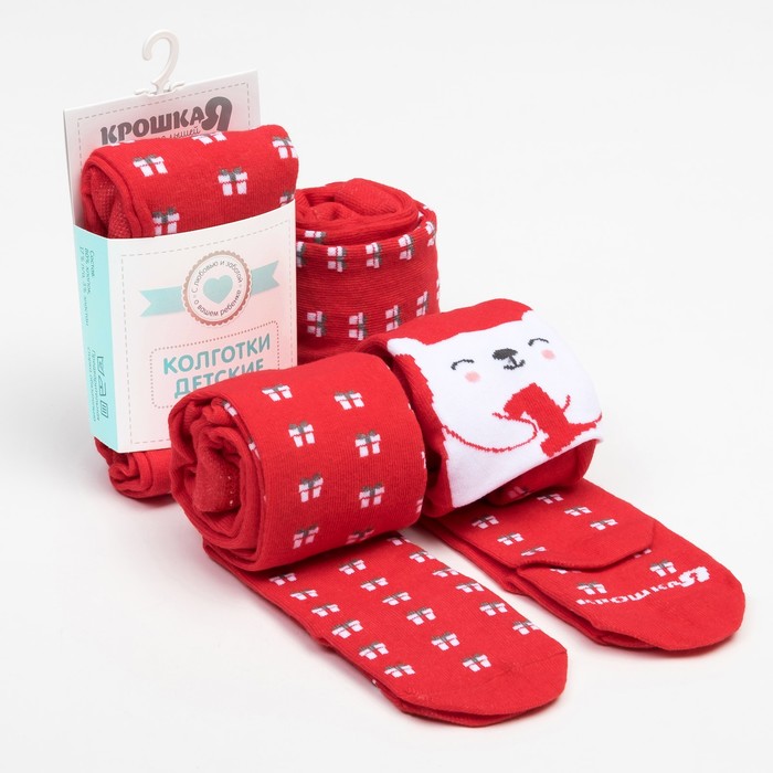 Колготки Крошка Я "Новый год. Медвежонок", красный, рост 62-68 см